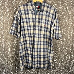 Vintage Tommy Hilfiger Men's Plaid Button Polo Short Sleeve T-Shirt‎